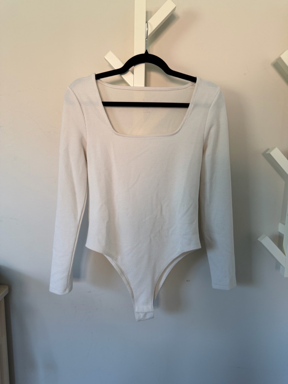 A New Day - Ribbed Long Sleeve Square Neck Bodysuit - Cream